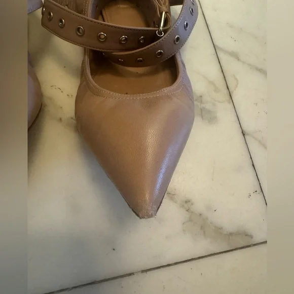 Valentino Pointed Toe Love Latch Ankle Strap Nude Pink Flats with Grommets - Picture 10 of 10